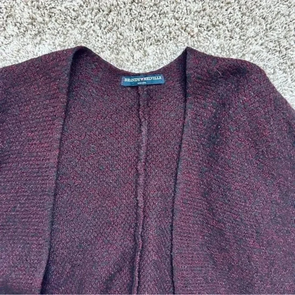 Brandy Melville I Burgundy Marled Knit Cropped Open Front Cardigan Sweater Women